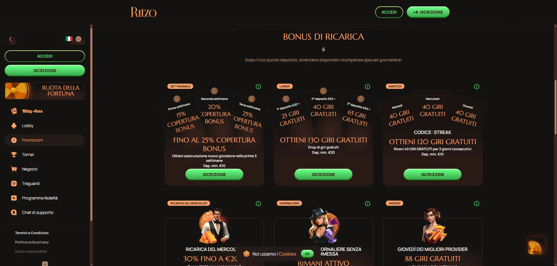 Ritzo Casino bonus di benvenuto e promozioni esclusive 2026
